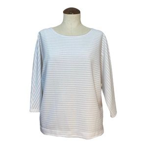 Chicos white boxy perforated top, 3/4 length sleeve, XL, Chico’s sz 3